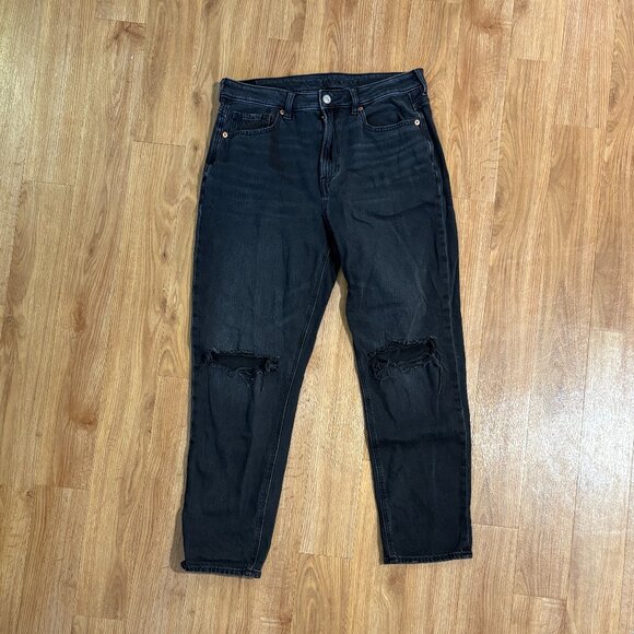 American Eagle Strigid Ripped Mom Jean Destroyed Black - Picture 1 of 4